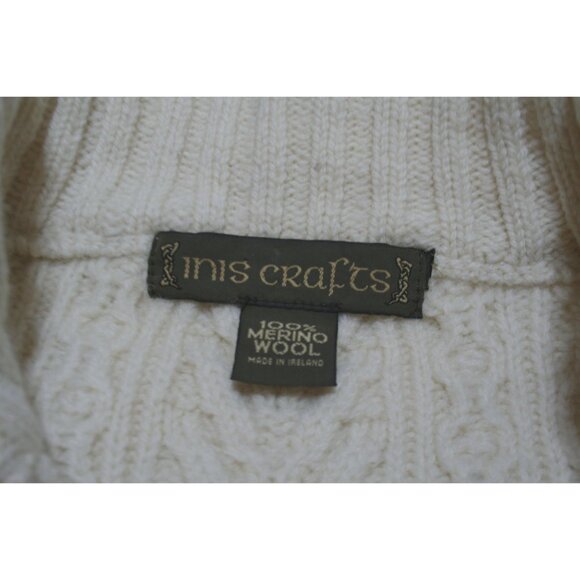 Inis Crafts Merino Wool Zip Cardigan Womens S Cream Cable Knit Ireland Heritage - Picture 2 of 7